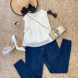 White House Black Market Fringe Cami in White